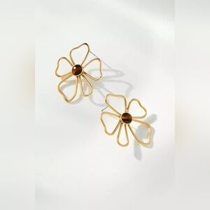 Anthropologie,  Abstract Floral Earrings, Gold Tone/Brown, NEW!
